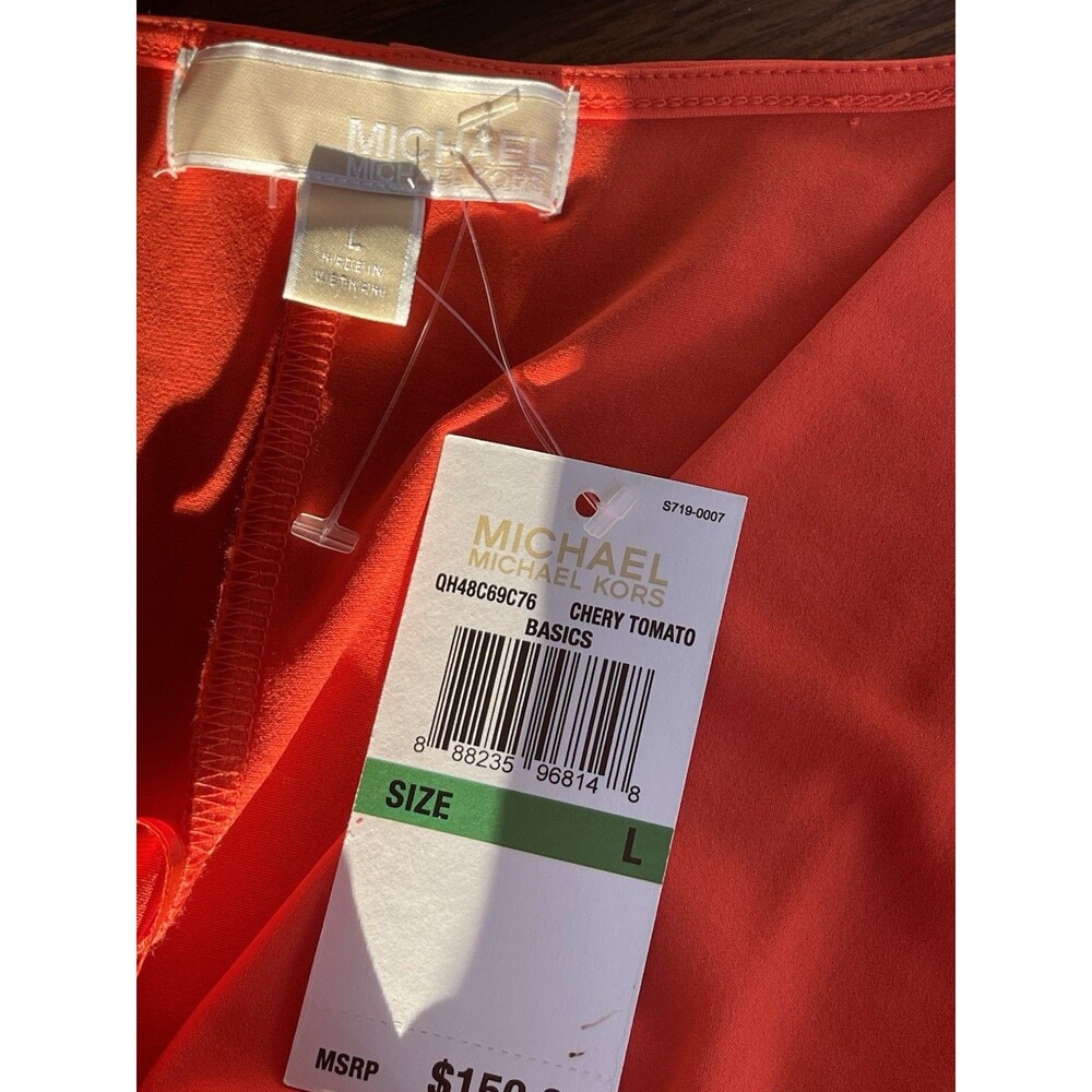 Michael Kors Cherry Tomato Red Dress Womens L Sleeveless V Neck Empire Waist - Picture 5 of 16